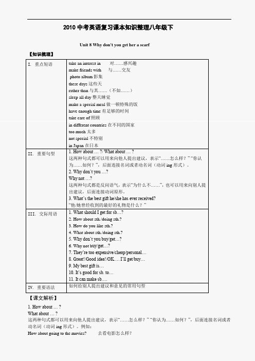 2010中考英语复习课本知识整理八年级下 Unit8