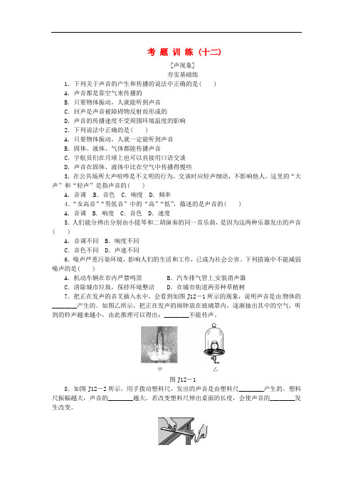 北京市中考物理 第二板块 声学 考题训练(十二)声现象