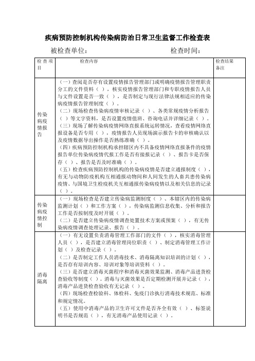 疾控机构传染病日常监督表