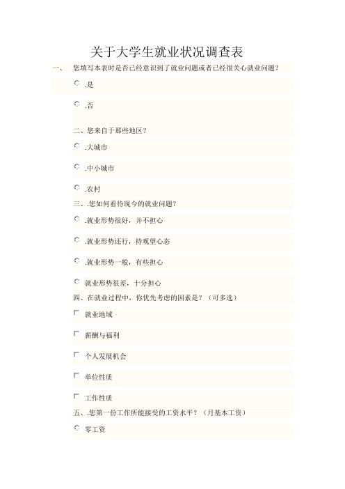 关于大学生就业状况调查表