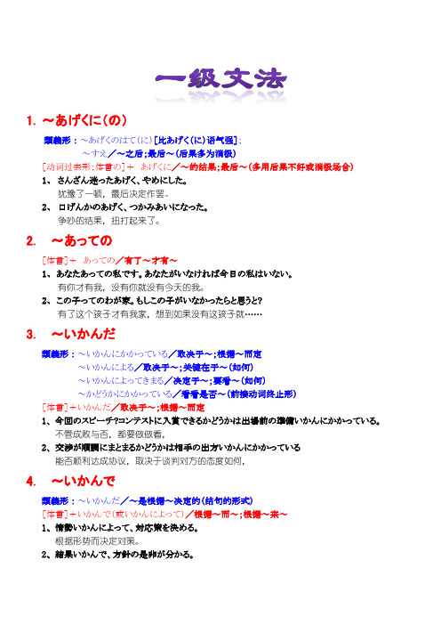 日语一级文法(精华版)