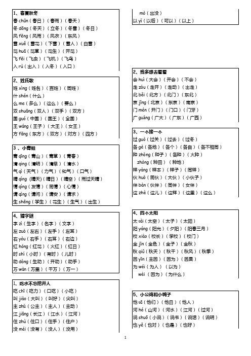 部教一年级下二会字词卡