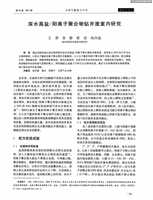 深水高盐／阳离子聚合物钻井液室内研究