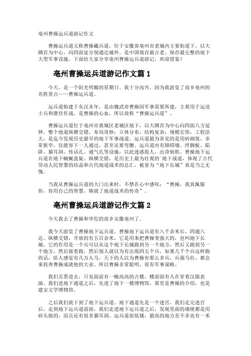 亳州曹操运兵道游记作文