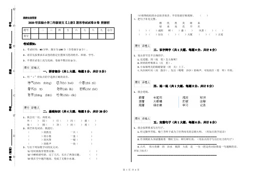2020年实验小学二年级语文【上册】期末考试试卷B卷 附解析