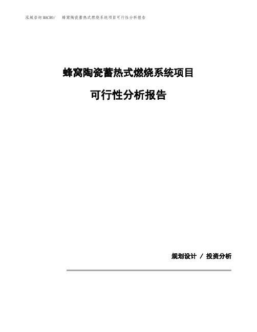 蜂窝陶瓷蓄热式燃烧系统项目可行性分析报告(模板参考范文)