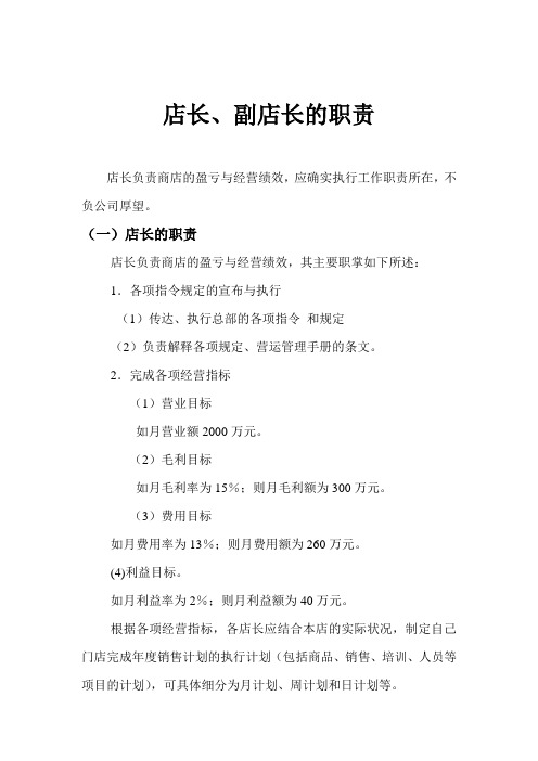 店长、副店长的职责
