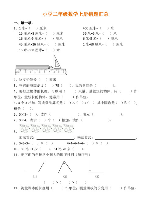 人教版  数学   二年级上册   易错题专项练习