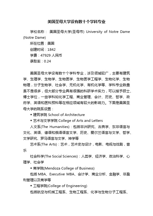 美国圣母大学设有数十个学科专业