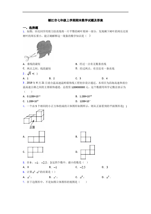 镇江市七年级上学期期末数学试题及答案