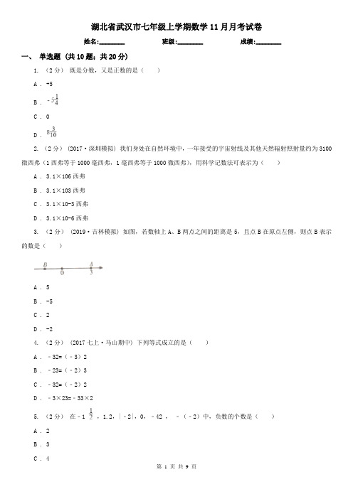 湖北省武汉市七年级上学期数学11月月考试卷