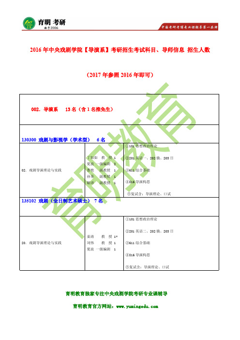 2017年中央戏剧学院【导演系】戏剧与影视学考研611综合基础816导演构思考研导师选择 学费就业