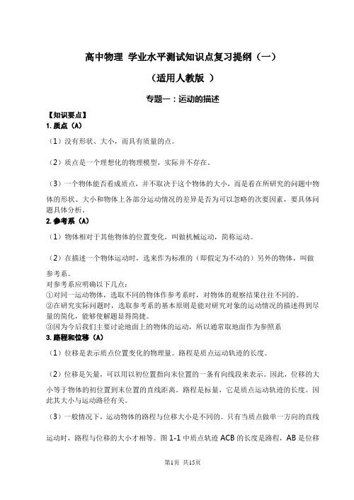 物理学业水平测试知识点复习