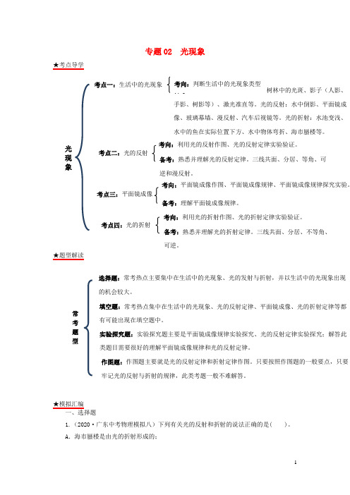 2020年各地中考物理模拟试题分类精编专题02光现象含解析