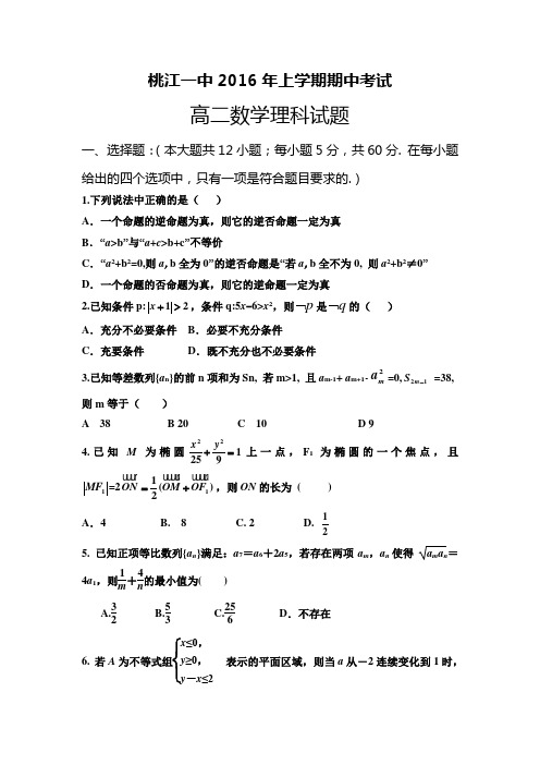 湖南省桃江县高二上学期期中考试数学(理)试题 Word版含答案