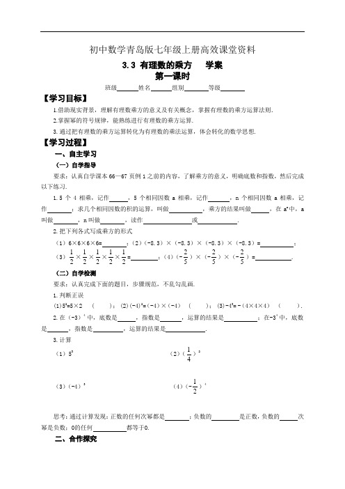 初中数学青岛版七年级上册高效课堂资料3.3有理数的乘方(1) 学案
