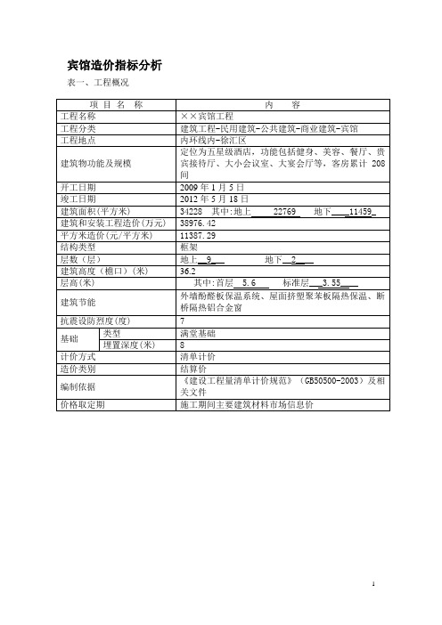 宾馆造价指标分析(DOC)