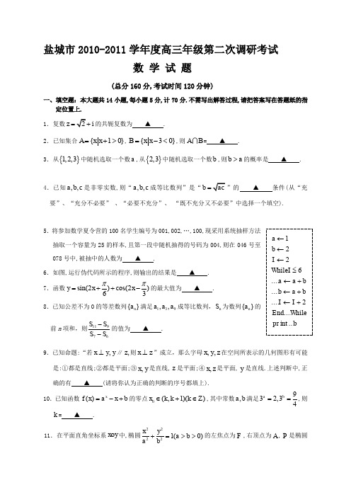 江苏省盐城市届高三第二次调研—试题