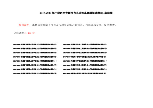 2019-2020年小学语文专题考点小升初真题模拟试卷(16套试卷)