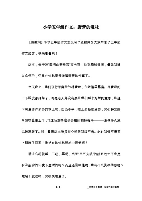 小学五年级作文：野营的滋味 