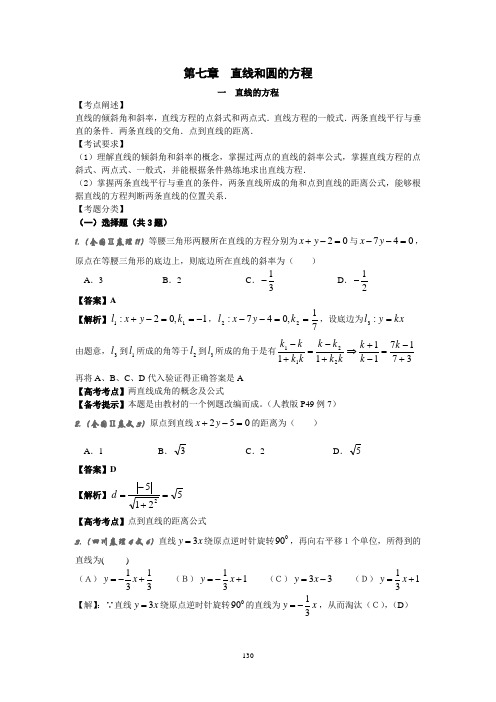 2008年普通高等学校招生全国统一考试数学试卷分类汇编7.1直线的方程