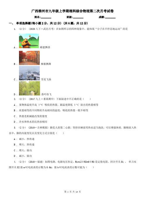 广西柳州市九年级上学期理科综合物理第二次月考试卷