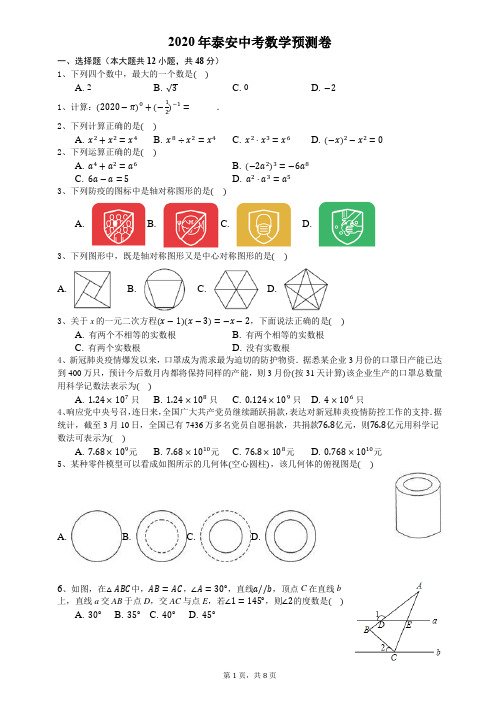 2020年泰安中考数学预测卷