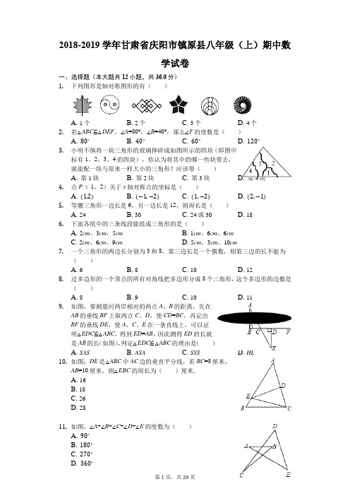 2018-2019学年甘肃省庆阳市镇原县八年级(上)期中数学试卷