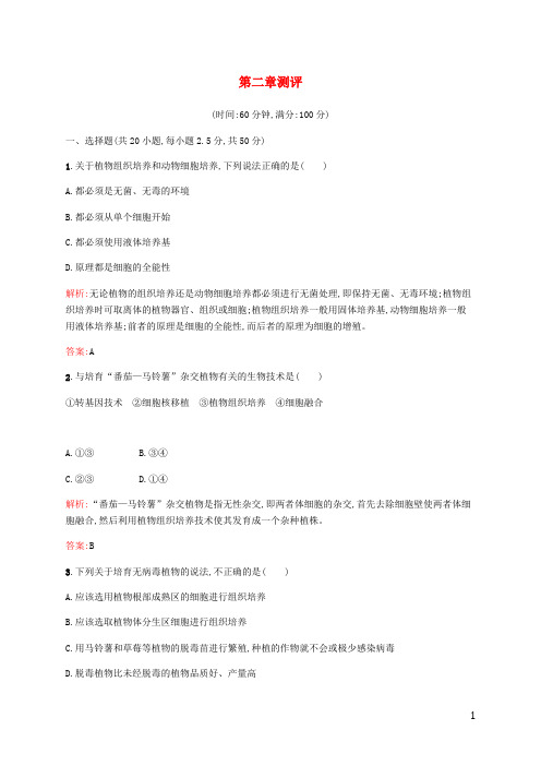 高中生物第二章细胞工程单元综合测评(含解析)苏教版选修3