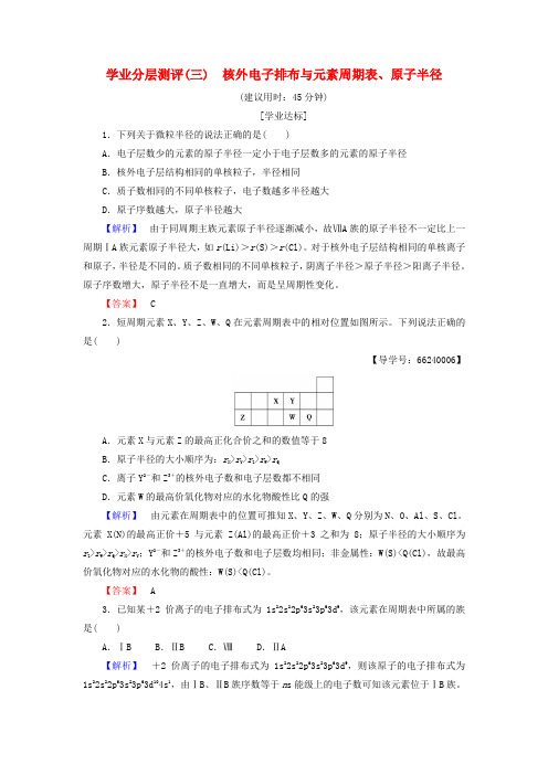 2018_2019学年高中化学学业分层测评3核外电子排布与元素周期表、原子半径鲁科版