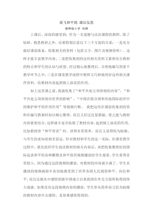 放飞和平鸽 课后反思