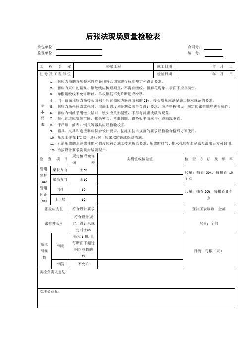 后张法现场质量检验表