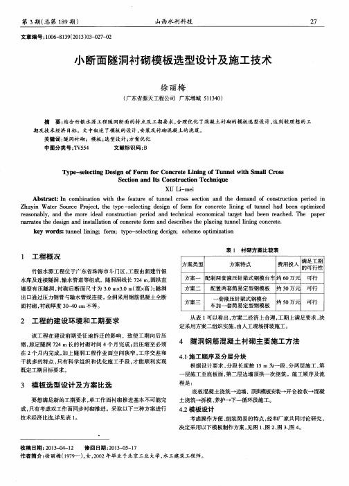 小断面隧洞衬砌模板选型设计及施工技术