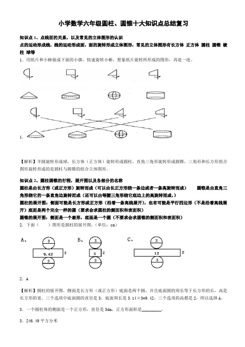 小学数学六年级圆柱、圆锥知识点总结复习