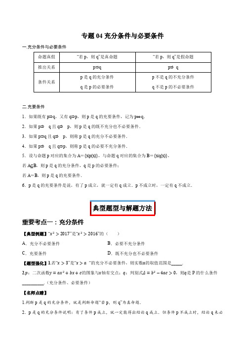 专题04 充分条件与必要条件(原卷版)