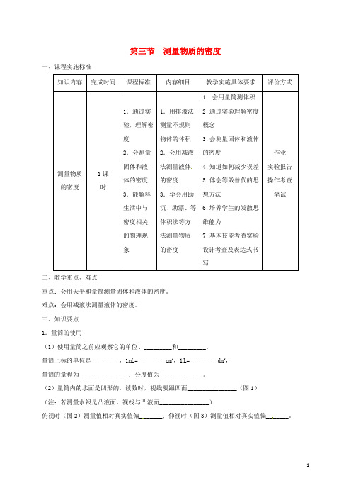 八年级物理上册6.3测量物质的密度导学案(新版)新人教版