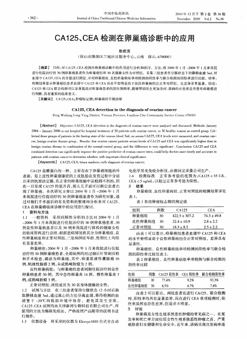 CA125、CEA检测在卵巢癌诊断中的应用