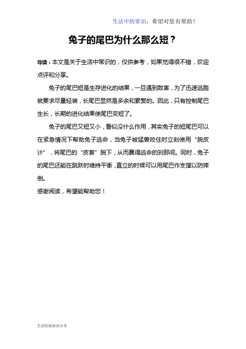兔子的尾巴为什么那么短？