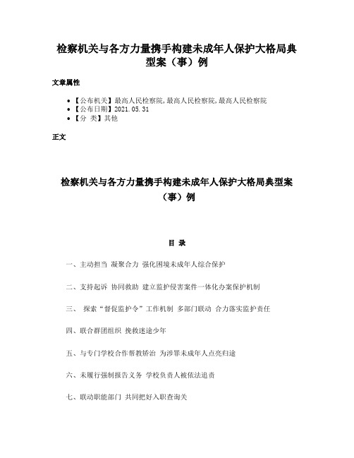 检察机关与各方力量携手构建未成年人保护大格局典型案（事）例