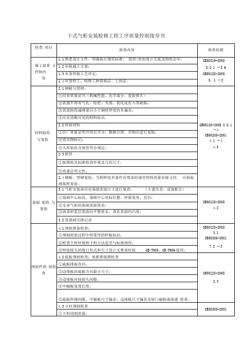 干式气柜安装检修工程工序质量控制指导书