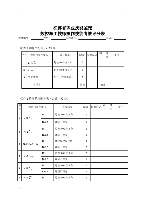 数控车工技师操作技能考核评分表