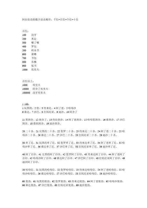 阿拉伯语的数字读音顺序