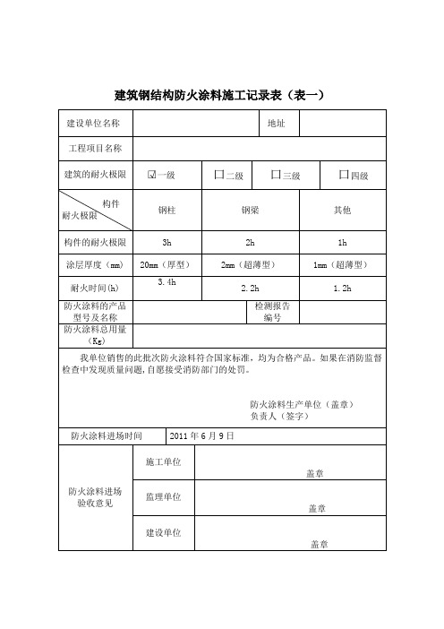 建筑钢结构防火涂料施工记录表二层