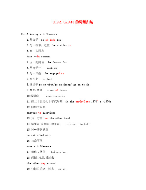 Unit1-Unit10的词组归纳 新课标 人教版