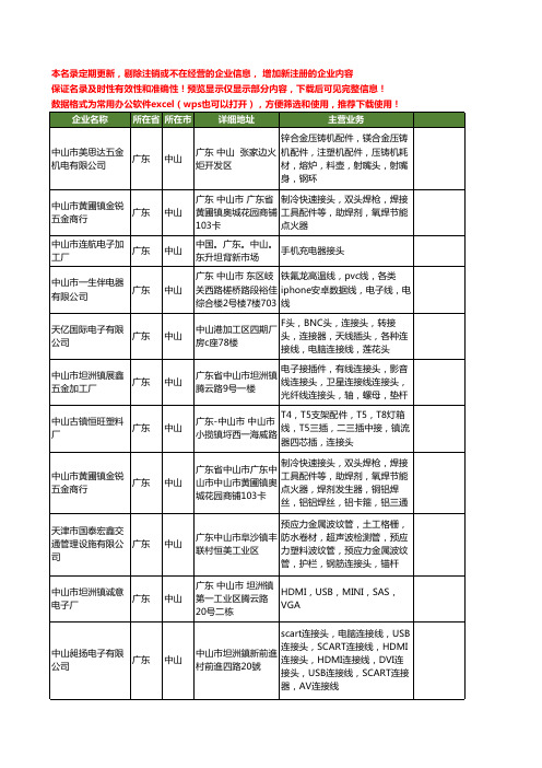新版广东省中山连接头工商企业公司商家名录名单联系方式大全15家