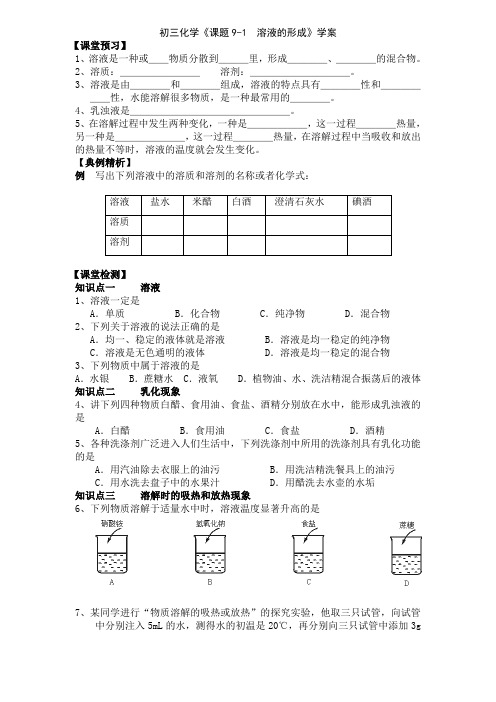 初三化学下期导学案9单元