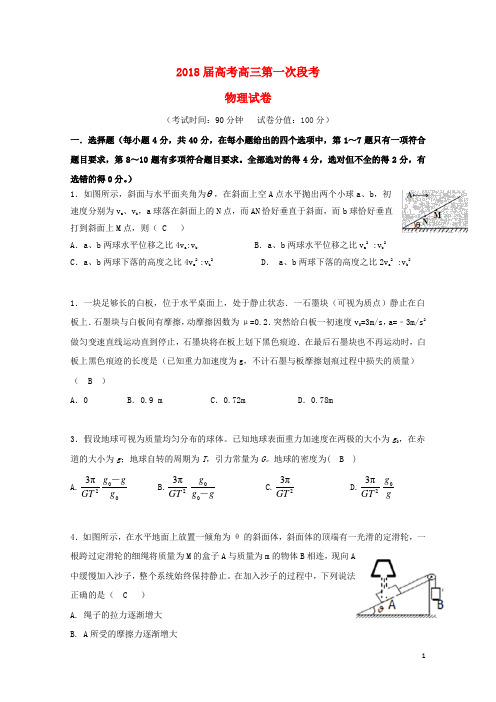 安徽省合肥市2018届高三物理上学期第一次月考试题20171013027