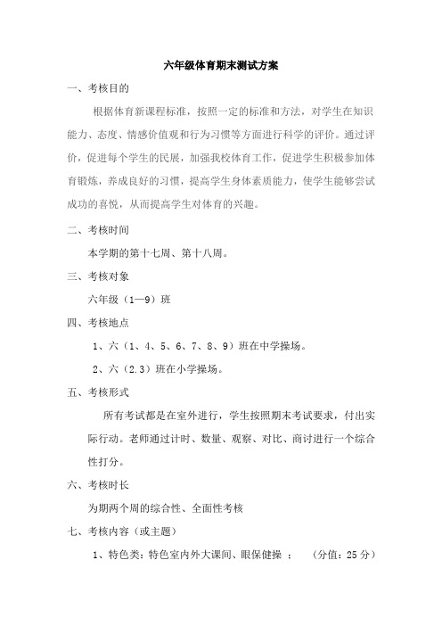 六年级下册期末体育检测方案