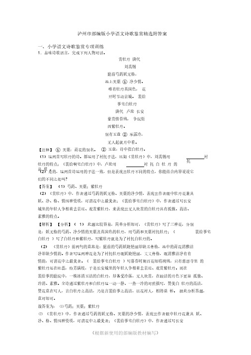 部编版泸州市六年级语文诗歌鉴赏精选附答案(2020年统编版)