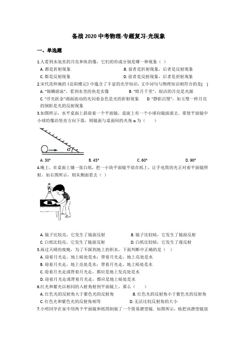 备战2020中考物理-专题复习-光现象(含答案)